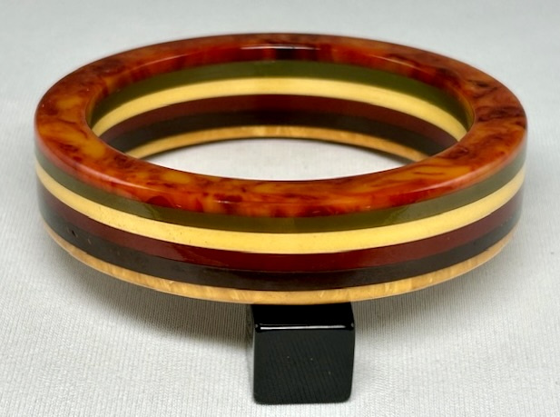 Vintage Laminated Bakelite 5 popular color striped Bangle Bracelet